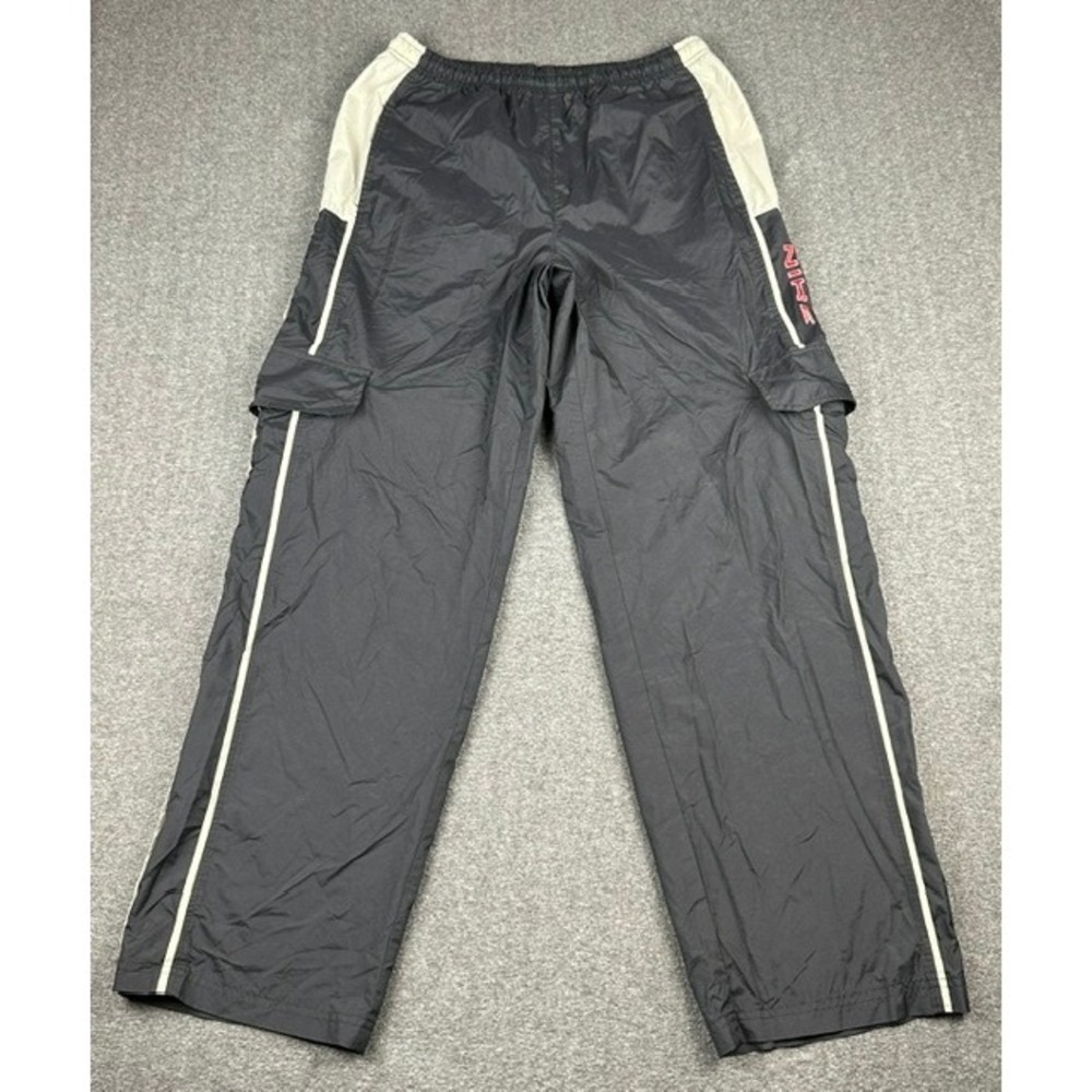 Vintage Nike Cargo Track Pants Mens Medium Black Tan Nylon Windbreaker Y2K